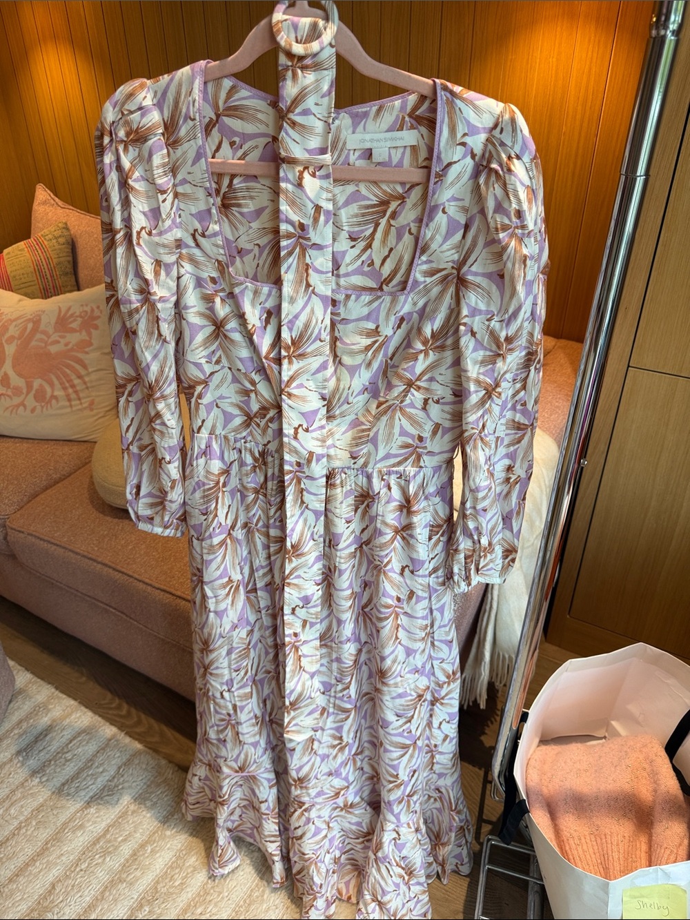 Jonathan Simkhai Cream Maxi Dress with Lilac & Brown Floral Print